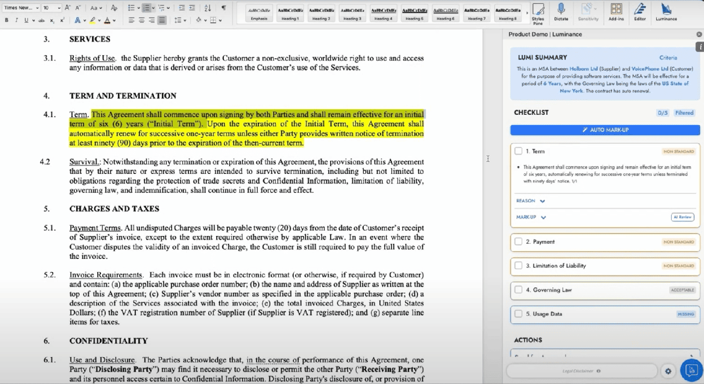 Analyse d’un contrat avec le logiciel Luminance