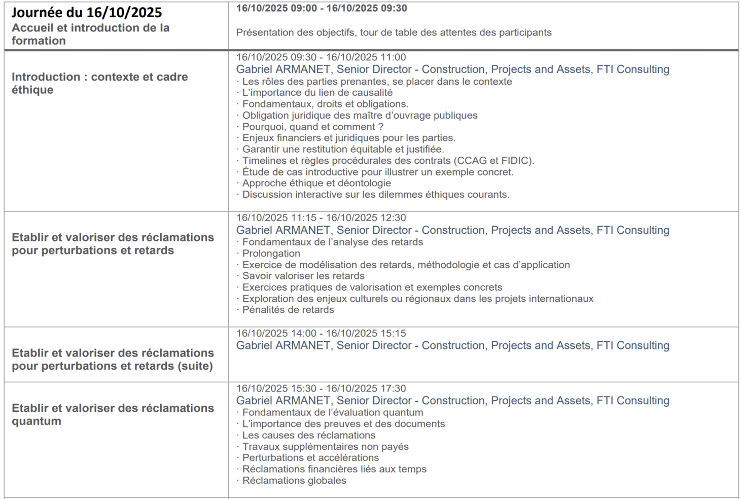 Programme de la premiere journee