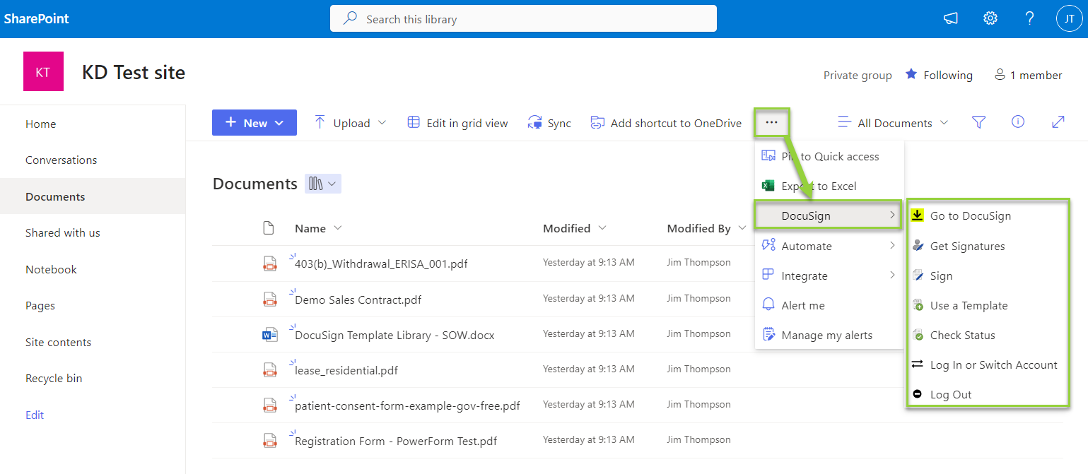 Integration DocuSign sur sharepoint