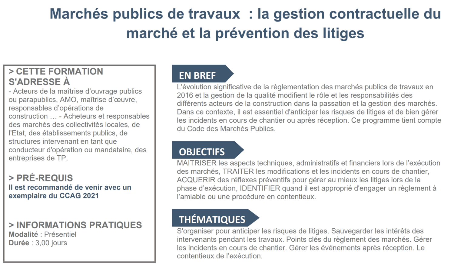 Programme formation École des Ponts prevention des litiges